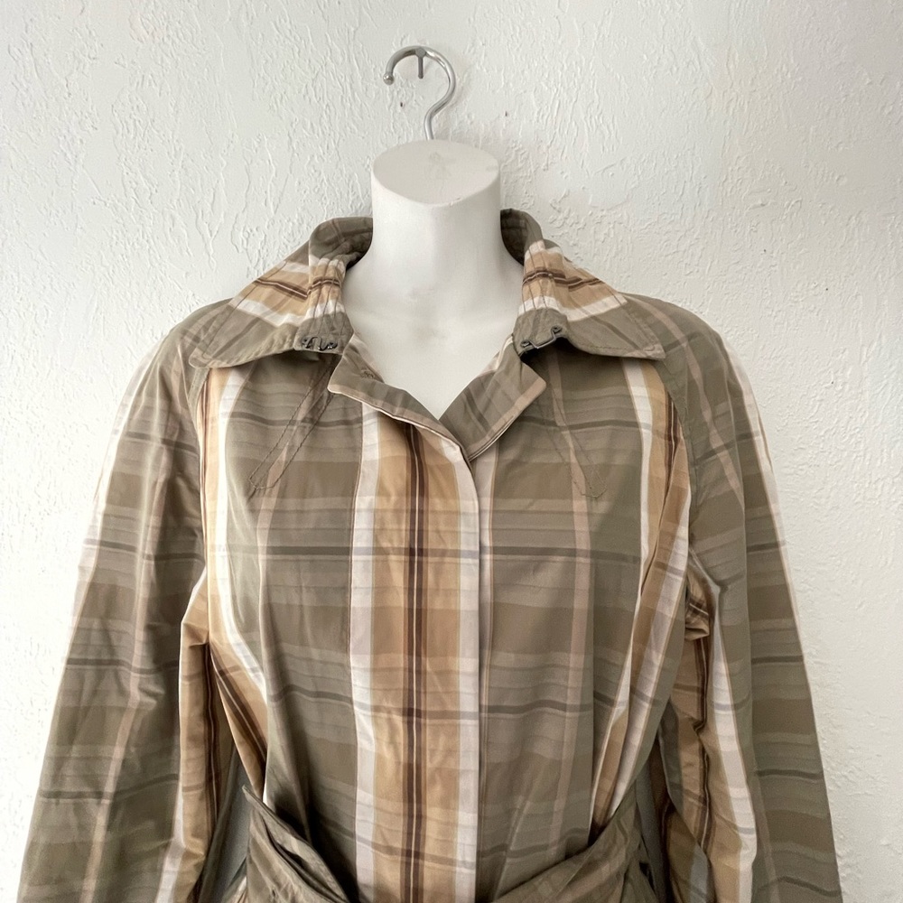Banana Republic Plaid Trench Coat Sz M - Picture 2 of 7